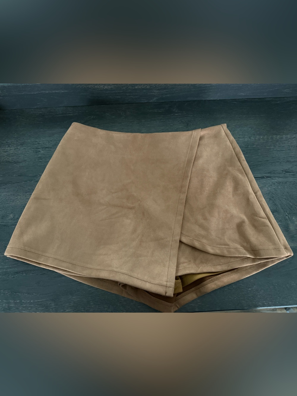 Faux Suede Wrap Skort - Tan